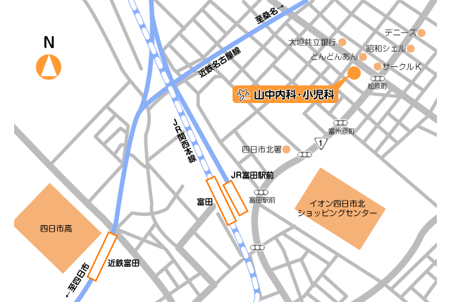 地図 小児科 四日市 内科